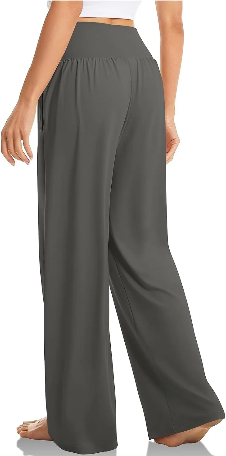 Women Wide Leg Yoga Pants Crossover Yoga Pants with Pockets Tummy Control Flare Leggings Stretch Lounge Sweatpant