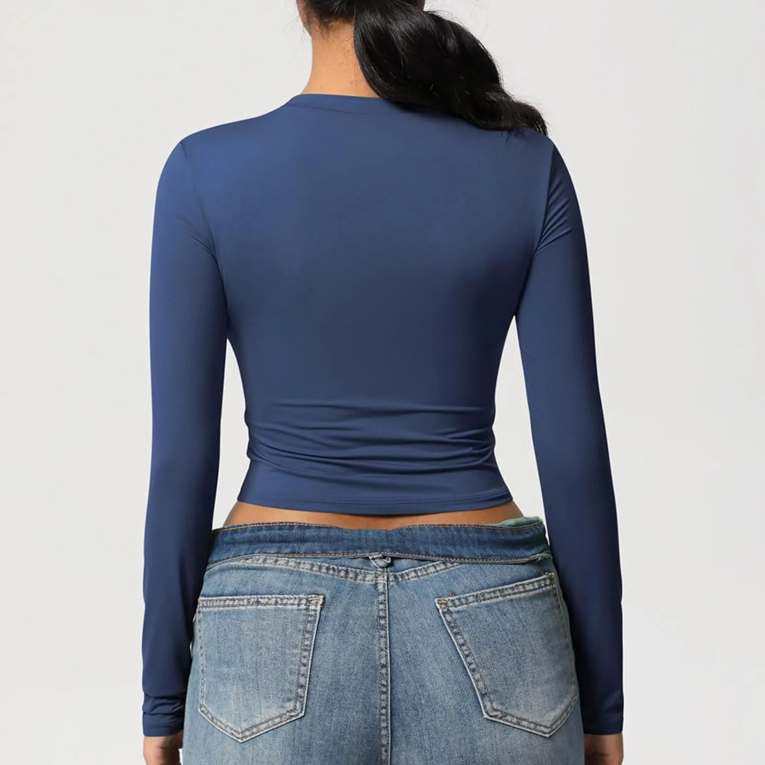 Women Workout Crop Tops Long Sleeve Athletic Yoga Running Tee Shirts High Neck Seamless Cropped Slim Fitted Gym Shirts