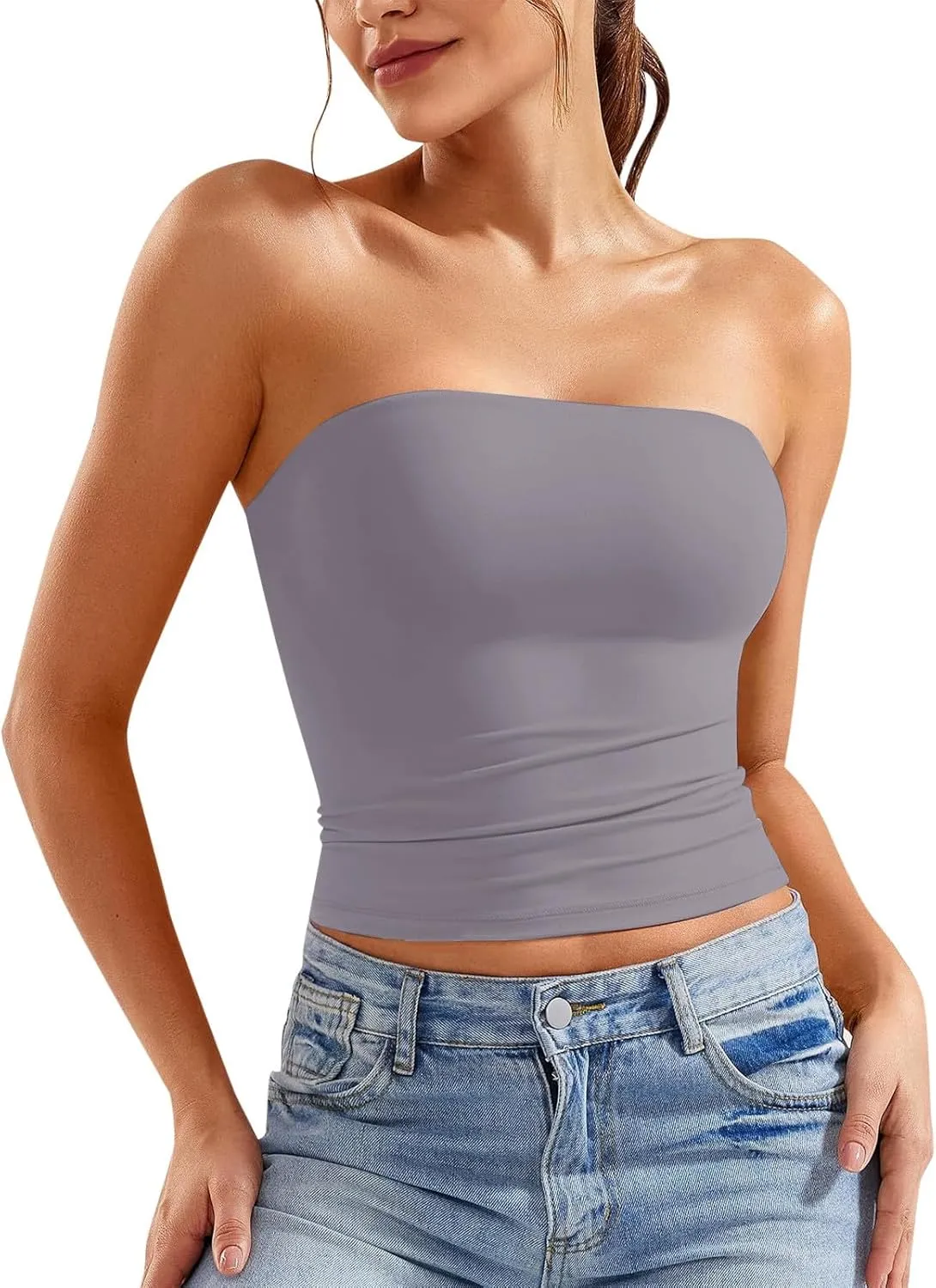 Women Y2K Strapless Backless Tube Top Double Lined Sleeveless Crop Tank 2025 Summer Clothes Going Out