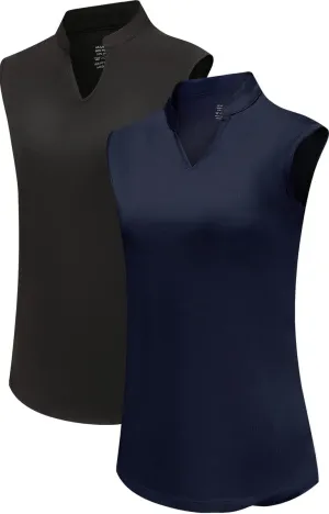 Women's 2 Pack Golf Shirts Sleeveless V Neck Tennis Polo Shirt Quick Dry Athletic Workout Tank Tops