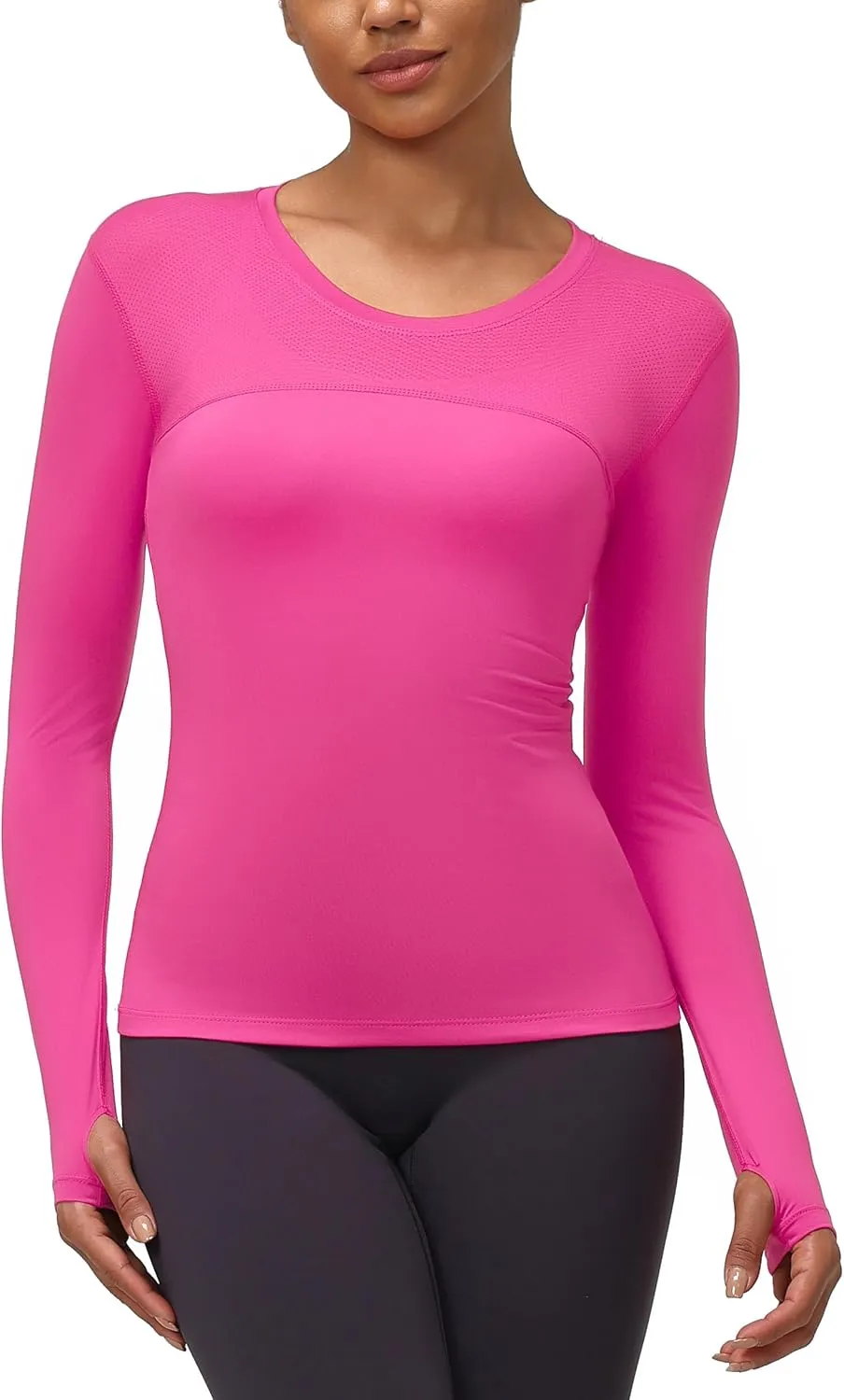 Women's Athletic Compression Shirts Summer Long Sleeve Sun Shirt Mesh Workout Base Layer Thumb Holes Yoga T Shirt Sports Tops