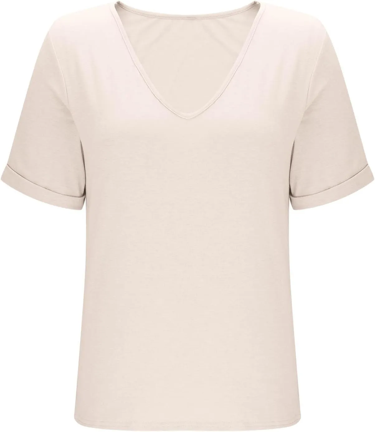 Womens Basic V Neck Short Sleeve T Shirts Loose Fit Roll Up Sleeve Tee Tops Summer Cute Gym Fashion Clothes