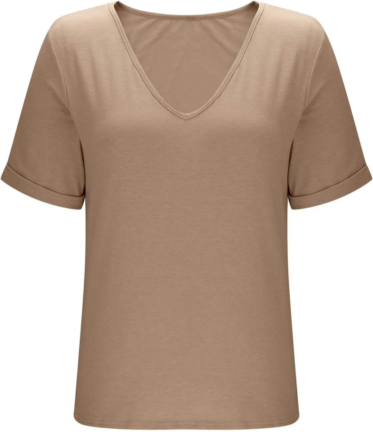 Womens Basic V Neck Short Sleeve T Shirts Loose Fit Roll Up Sleeve Tee Tops Summer Cute Gym Fashion Clothes