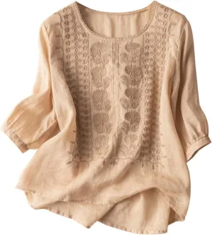 Women's Button Down Shirt V Neck Long Sleeve Linen Summer Casual Business Blouses Top Loose Fit Tee Shirts