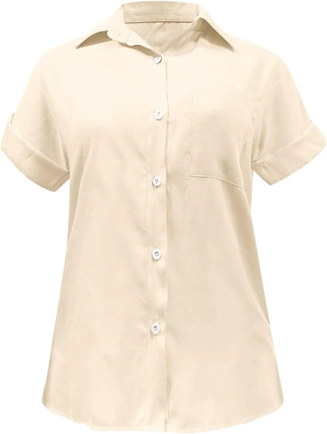 Women's Button Down Shirt V Neck Long Sleeve Linen Summer Casual Business Blouses Top Loose Fit Tee Shirts