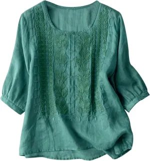 Women's Button Down Shirt V Neck Long Sleeve Linen Summer Casual Business Blouses Top Loose Fit Tee Shirts