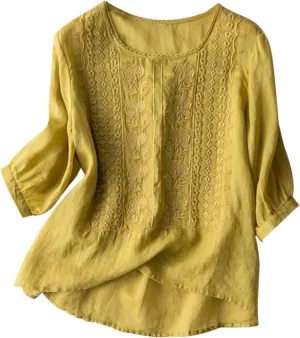 Women's Button Down Shirt V Neck Long Sleeve Linen Summer Casual Business Blouses Top Loose Fit Tee Shirts