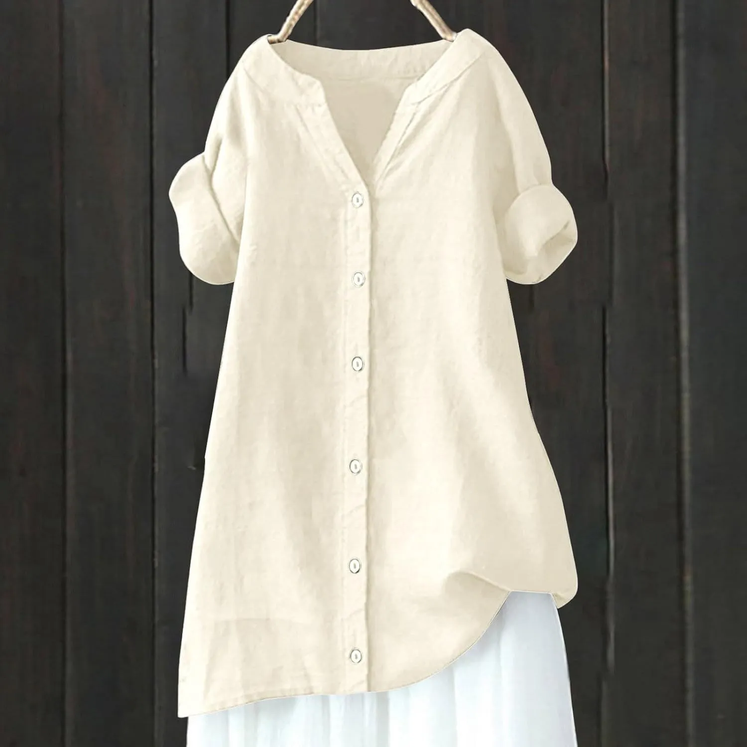 Women's Button Down Shirts Plain Long Sleeve Linen Summer Casual Oversized Blouse Tops Loose Fit Tee Tops