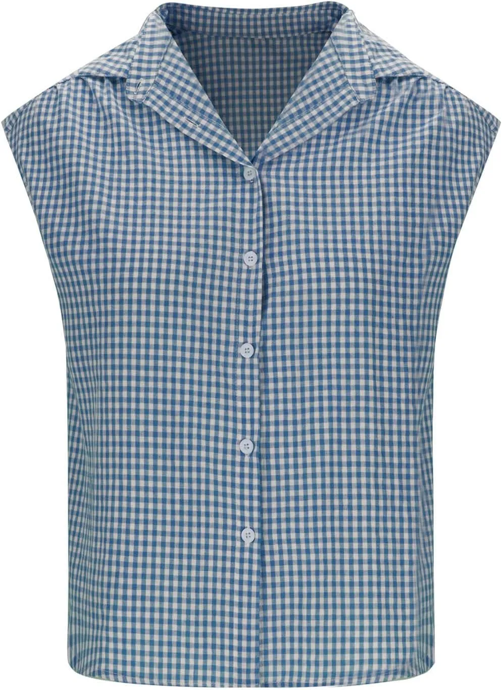 Women's Cap Sleeve Button Down Shirts Vintage Plaid Print Collared Blouse Dressy Casual Summer Tops