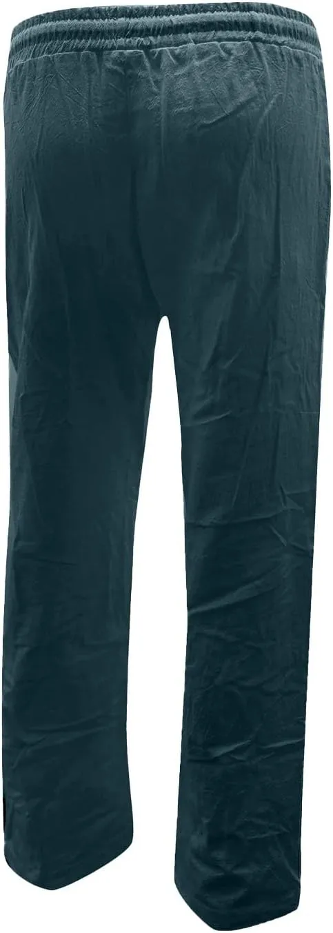Women's Casual Cotton Linen Pants Summer Relax Fit Elastic Waist Straight Leg Comfy Solid Color Lounge Long Trouser