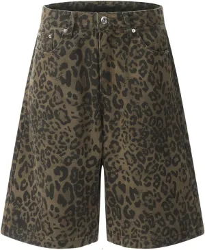 Womens Casual Shorts Bermuda Leopard Print High Waisted Wide Leg Shorts Relaxed Fit Lightweight Shorts with Pocket