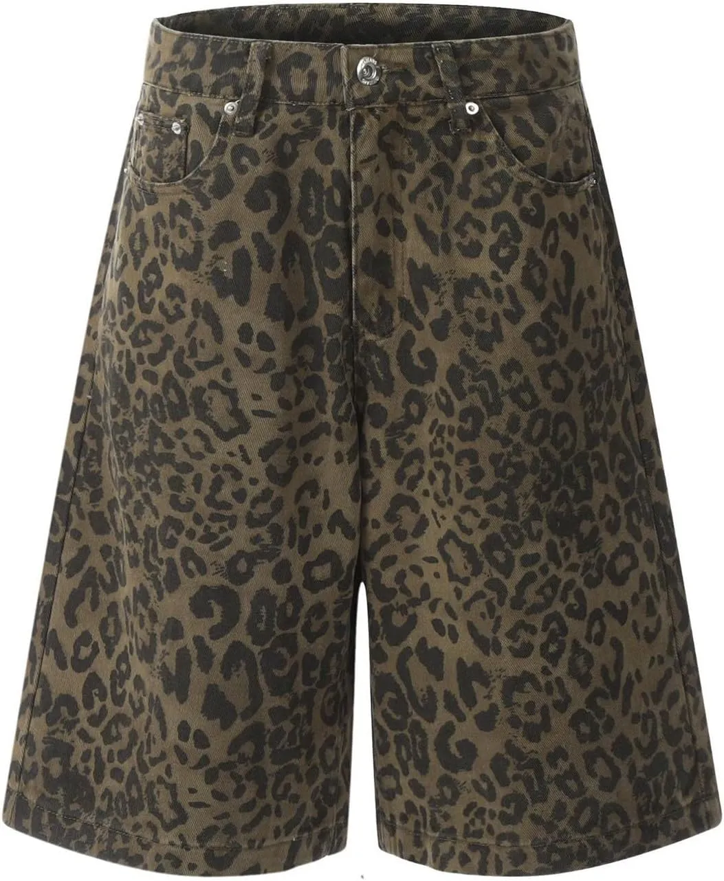 Womens Casual Shorts Bermuda Leopard Print High Waisted Wide Leg Shorts Relaxed Fit Lightweight Shorts with Pocket