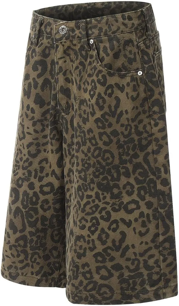 Womens Casual Shorts Bermuda Leopard Print High Waisted Wide Leg Shorts Relaxed Fit Lightweight Shorts with Pocket