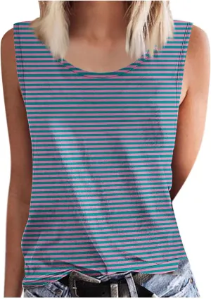 Womens Casual Summer Tank Tops 2025 Sleeveless Business Work Shirts Stripe Loose Fit Trendy Flowy Clothes Outfits