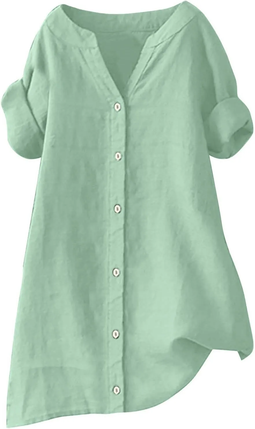 Womens Collared Button Down Shirts Solid Long Sleeve Linen Summer Casual Dress Blouse Top Loose Fit Tee Tops