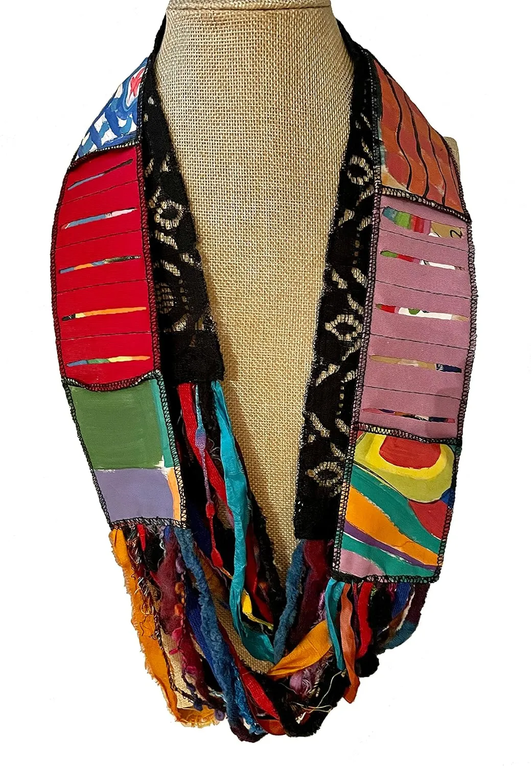 Women’s Colorful Reversible Multi Strand Recycled Hand Painted Cotton and knit Yarn Infinity Scarf – LRW DESIGNS