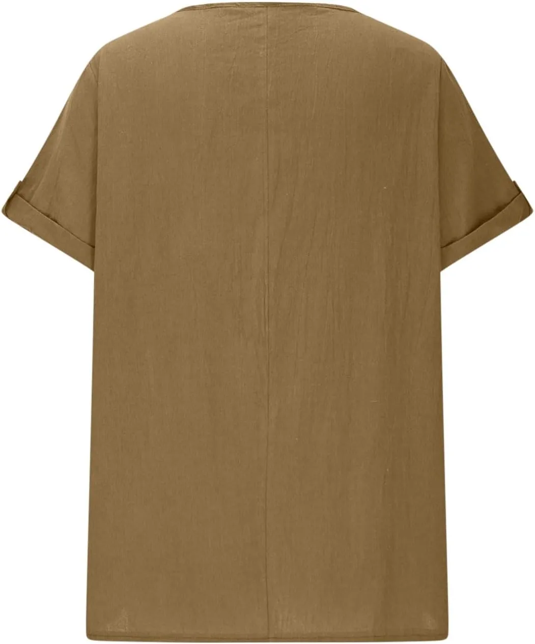 Women's Cotton Linen T Shirts Summer Crew Neck Rolled Short Sleeve Blouses Casual Loose Solid Basic Tunics Tee Tops