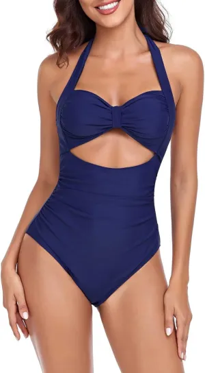Women's Cutout One Piece Swimsuit Tummy Control Push Up Ruched Bathing Suits High Cut Backless Swimwear Beachwear