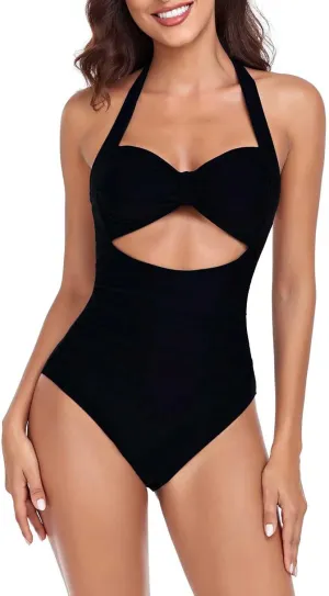 Women's Cutout One Piece Swimsuit Tummy Control Push Up Ruched Bathing Suits High Cut Backless Swimwear Beachwear