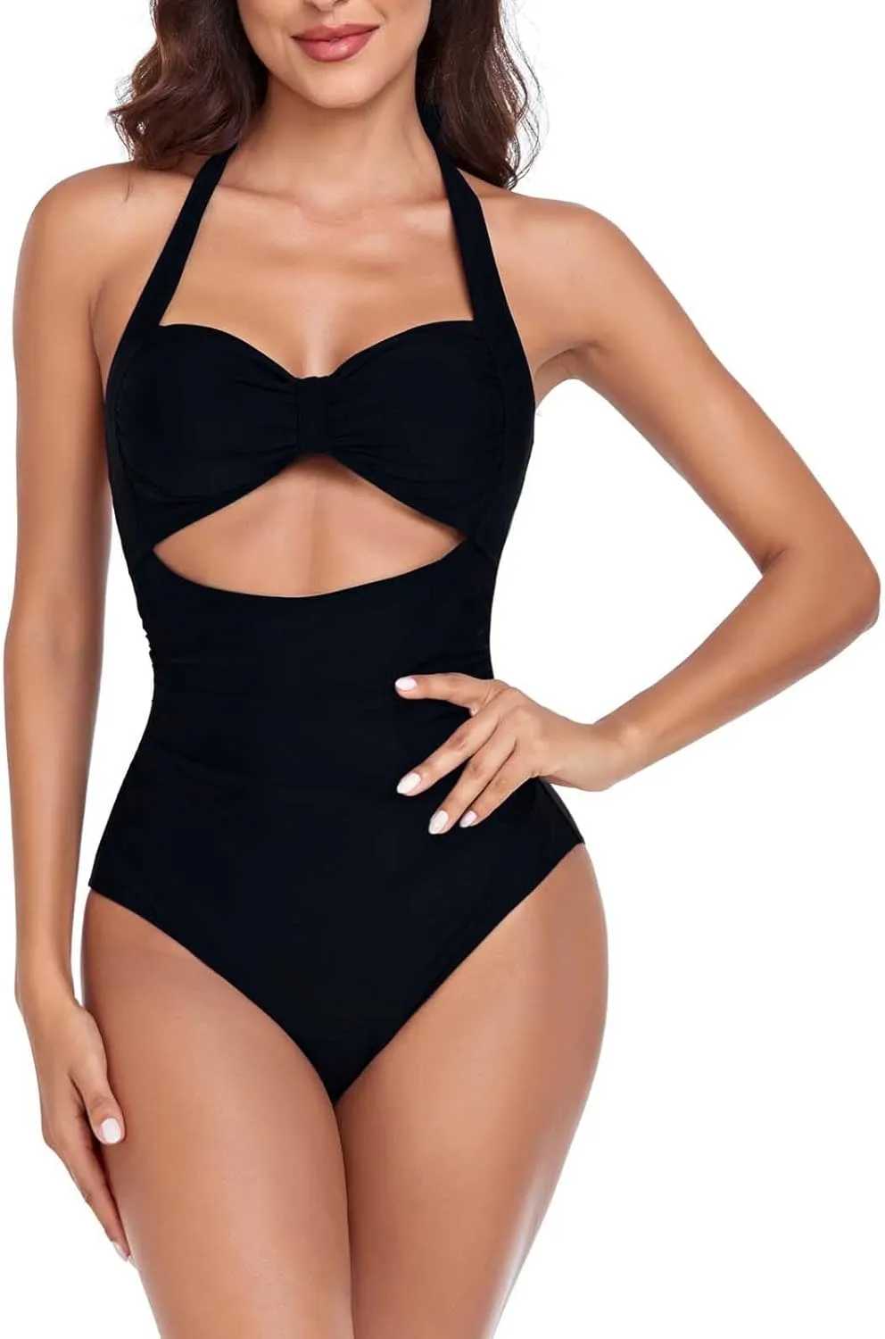 Women's Cutout One Piece Swimsuit Tummy Control Push Up Ruched Bathing Suits High Cut Backless Swimwear Beachwear
