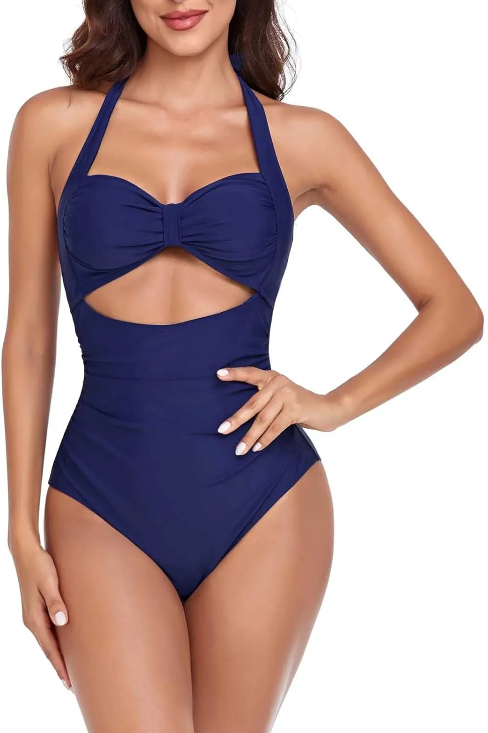 Women's Cutout One Piece Swimsuit Tummy Control Push Up Ruched Bathing Suits High Cut Backless Swimwear Beachwear