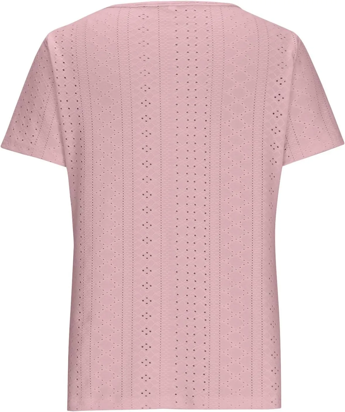 Womens Eyelet T-Shirts Sexy Scoop Neck Tops Casual Solid Short Sleeve Shirts Trendy 2024 Summer Button Tees