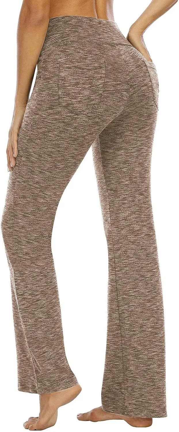 Women's Flare Yoga Pants with Pockets Long Waist Bottom High Palazzo Yoga Pants Tummy Control Workout Running