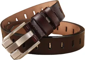 Women's Genuine Leather Belt, Vintage Pin Buckle Reversible Leather Belts, Waistband for Daily Wear