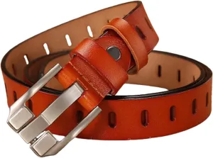 Women's Genuine Leather Belt, Vintage Pin Buckle Reversible Leather Belts, Waistband for Daily Wear