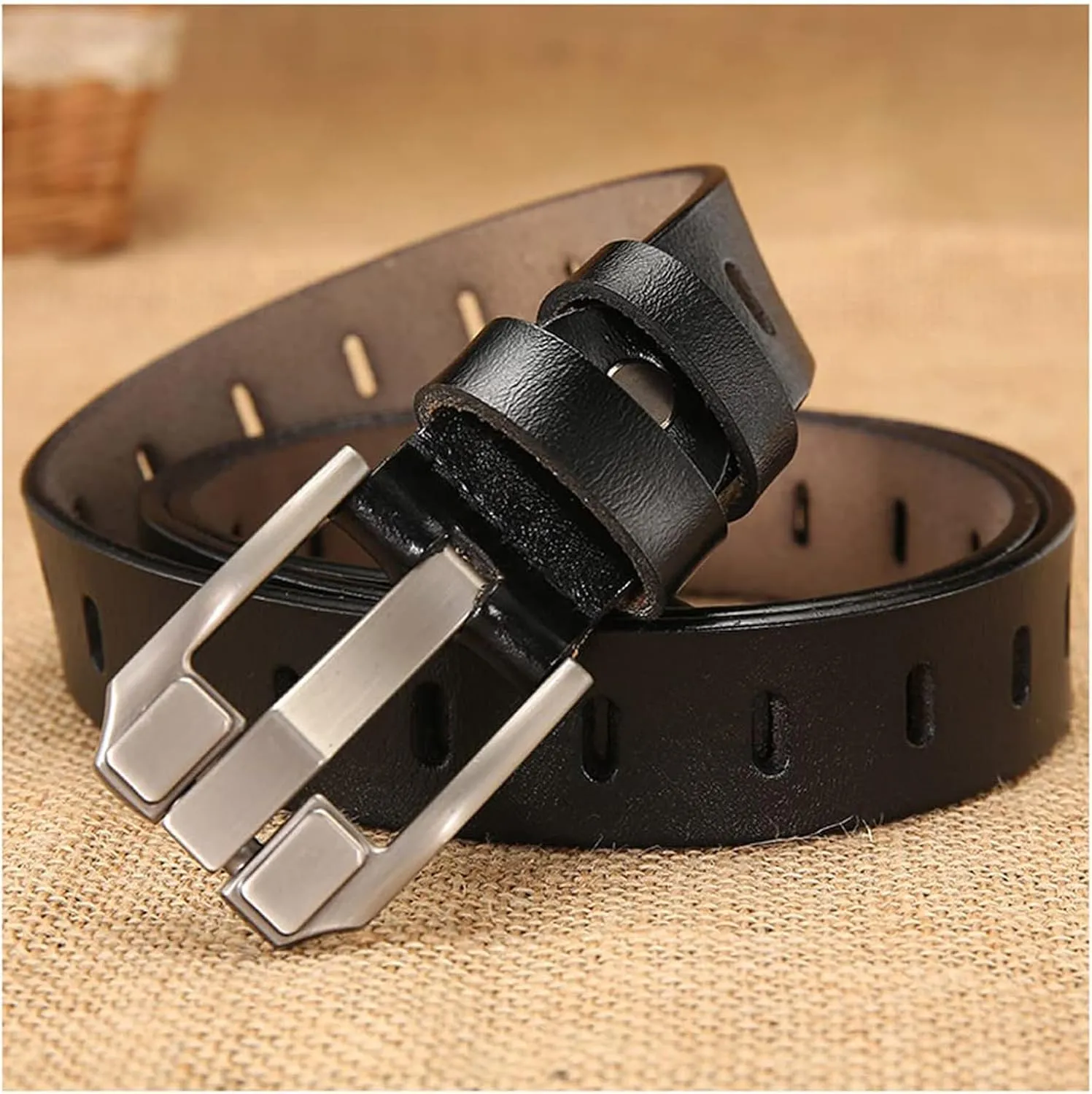 Women's Genuine Leather Belt, Vintage Pin Buckle Reversible Leather Belts, Waistband for Daily Wear