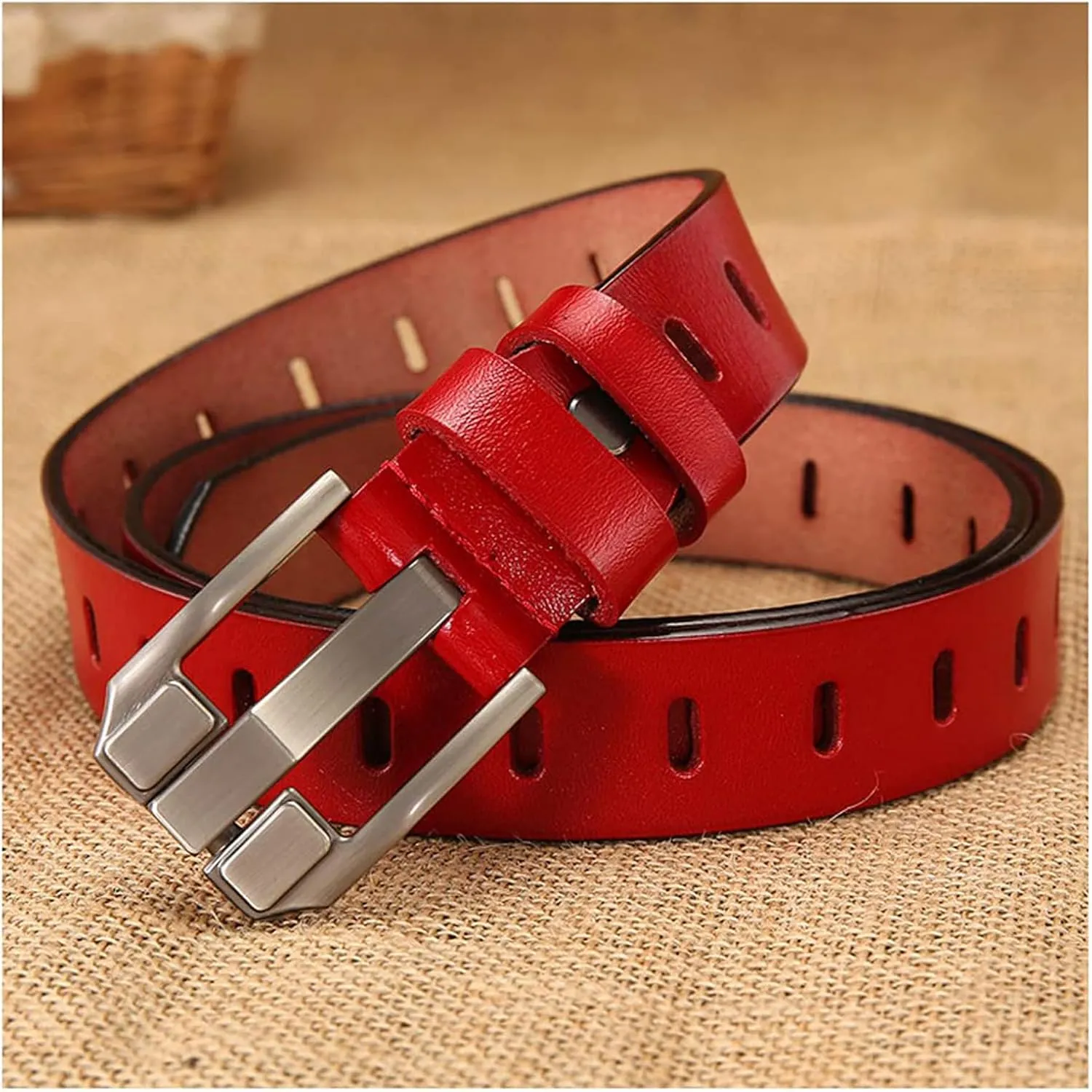 Women's Genuine Leather Belt, Vintage Pin Buckle Reversible Leather Belts, Waistband for Daily Wear