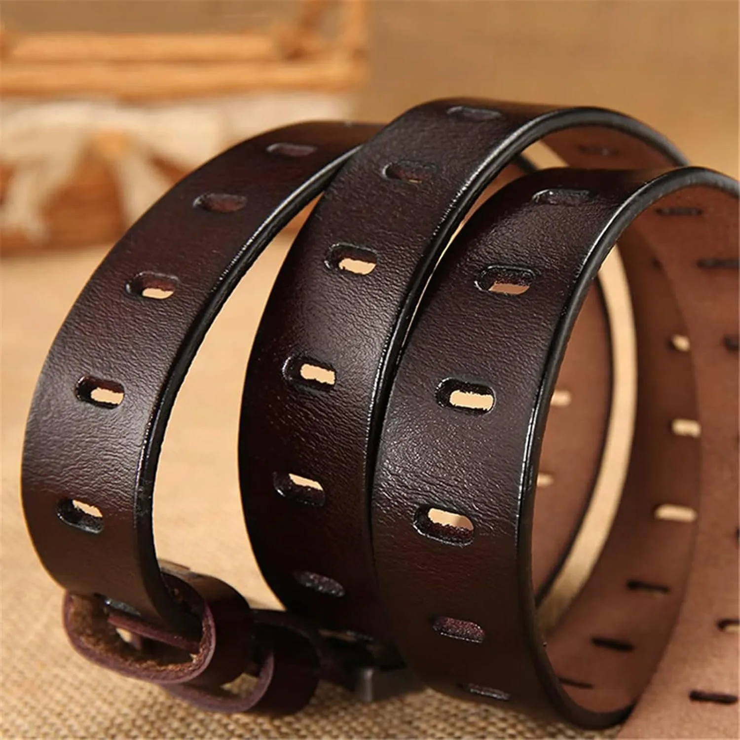 Women's Genuine Leather Belt, Vintage Pin Buckle Reversible Leather Belts, Waistband for Daily Wear