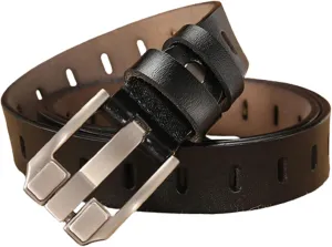 Women's Genuine Leather Belt, Vintage Pin Buckle Reversible Leather Belts, Waistband for Daily Wear