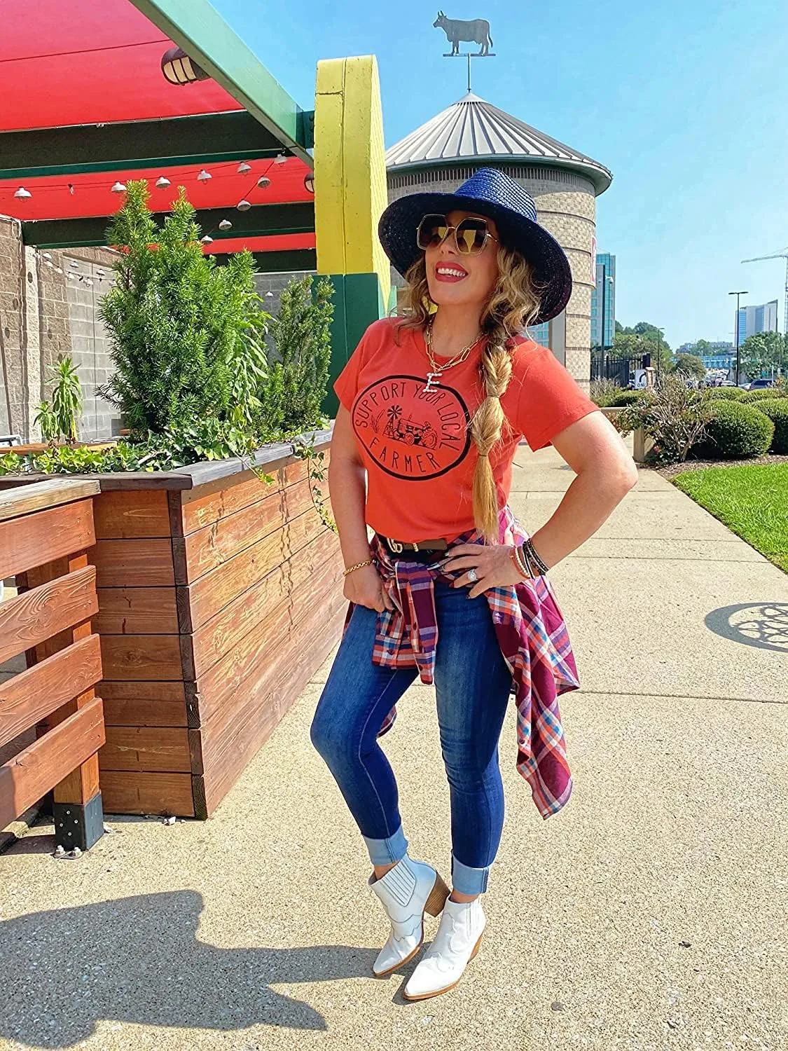 Womens Graphic Tees Support Farms Shirt Short Sleeve Summer Vacation Shirts Graphic Tees