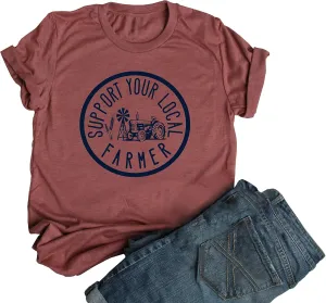 Womens Graphic Tees Support Farms Shirt Short Sleeve Summer Vacation Shirts Graphic Tees