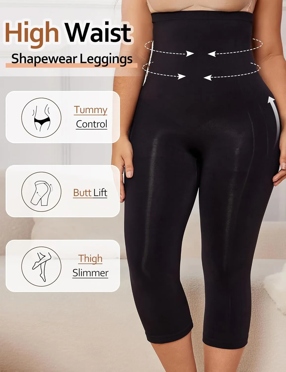 Women's High Waist Compression Leggings, Seamless Shapewear, Tummy Control Body Shaper