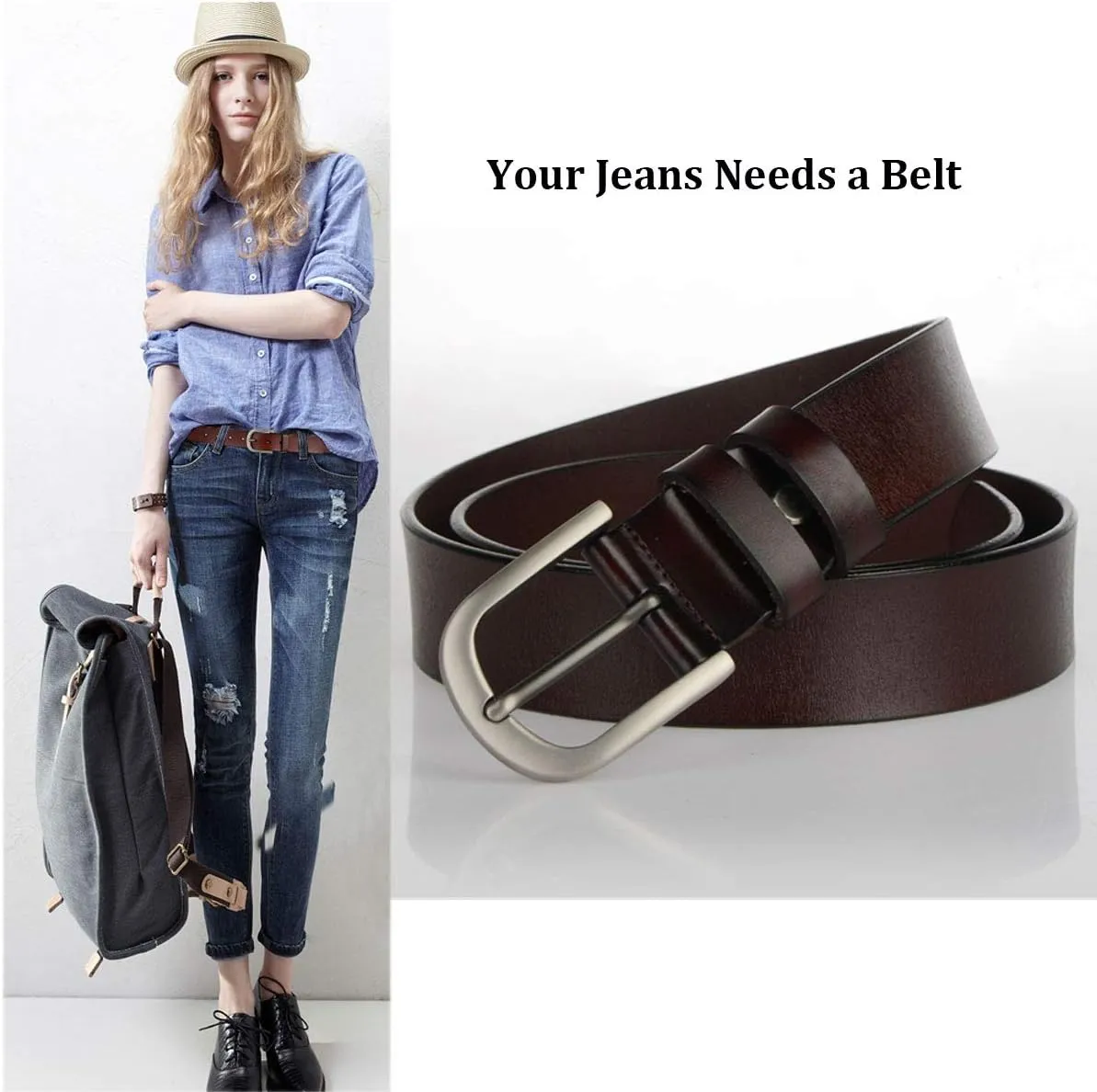 Womens Leather Belts for Jeans, Women Leather Waist Belts for Pants
