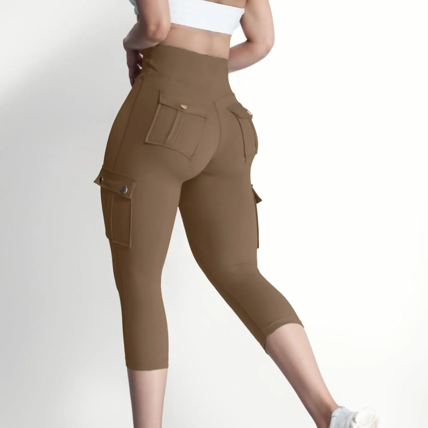 Womens Leggings with Multi Pockets Stretchy Slim High Waist Yoga Pants Butt Lifting Utility Sport Capris