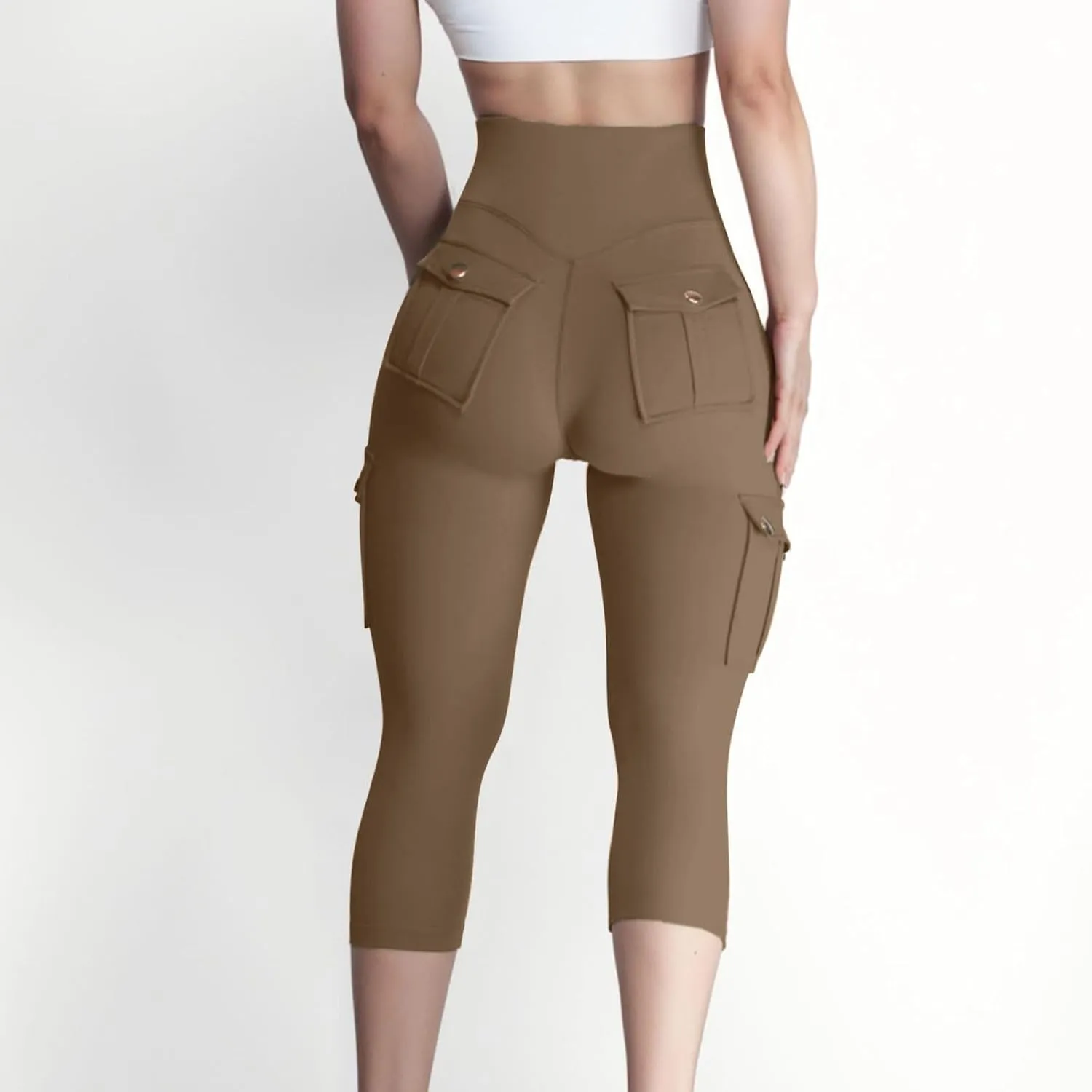 Womens Leggings with Multi Pockets Stretchy Slim High Waist Yoga Pants Butt Lifting Utility Sport Capris