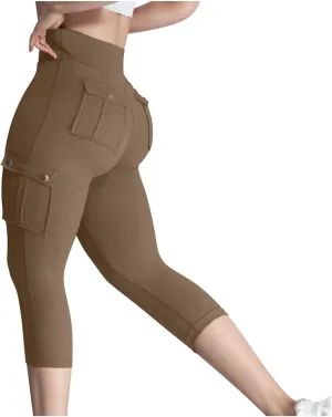 Womens Leggings with Multi Pockets Stretchy Slim High Waist Yoga Pants Butt Lifting Utility Sport Capris