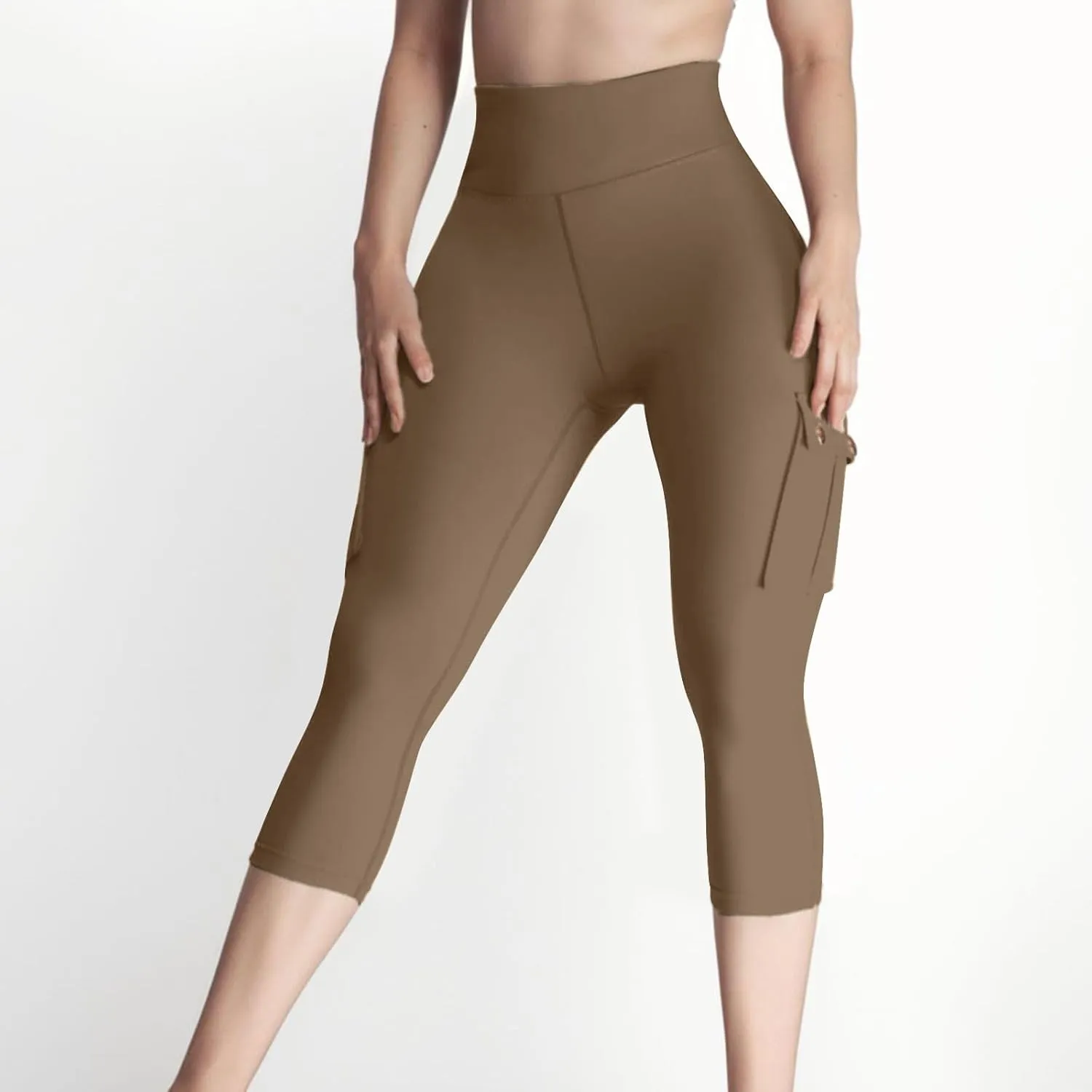 Womens Leggings with Multi Pockets Stretchy Slim High Waist Yoga Pants Butt Lifting Utility Sport Capris