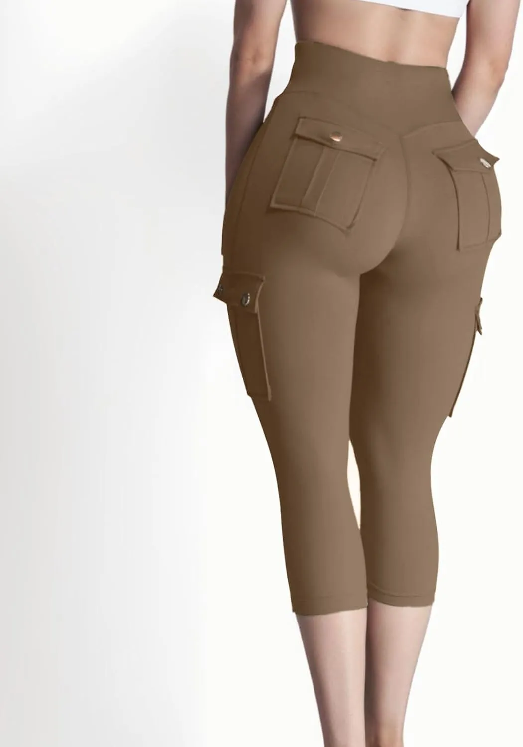 Womens Leggings with Multi Pockets Stretchy Slim High Waist Yoga Pants Butt Lifting Utility Sport Capris