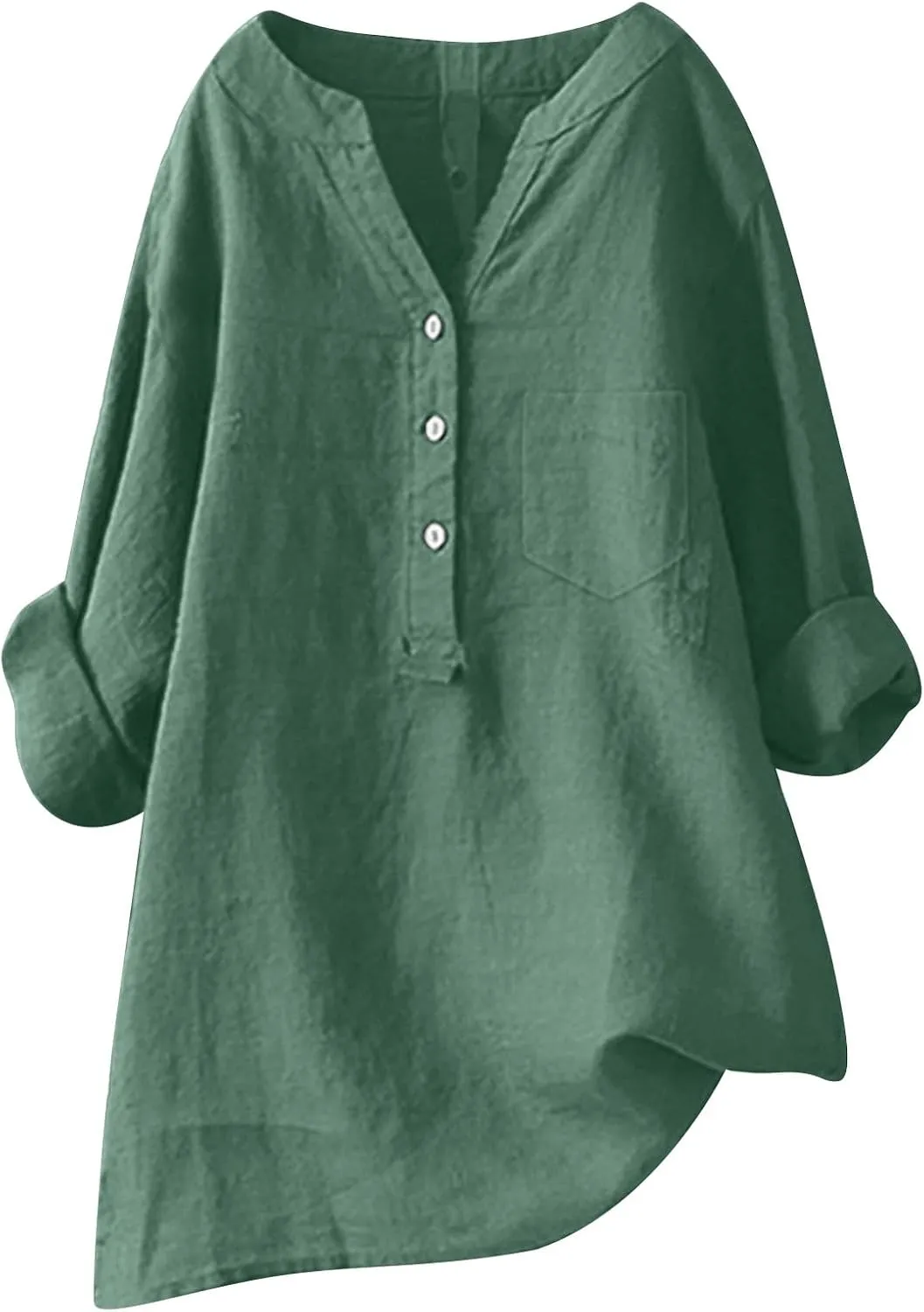 Women's Linen Shirts Summer Cotton Linen Solid Short Sleeve T Shirts Casual Loose Fit Trendy V Neck Blouses