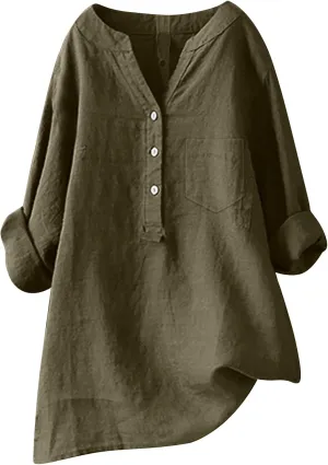 Women's Linen Shirts Summer Linen Embroidery Floral Short Sleeve T Shirts Casual Loose Henley V Neck Blouses