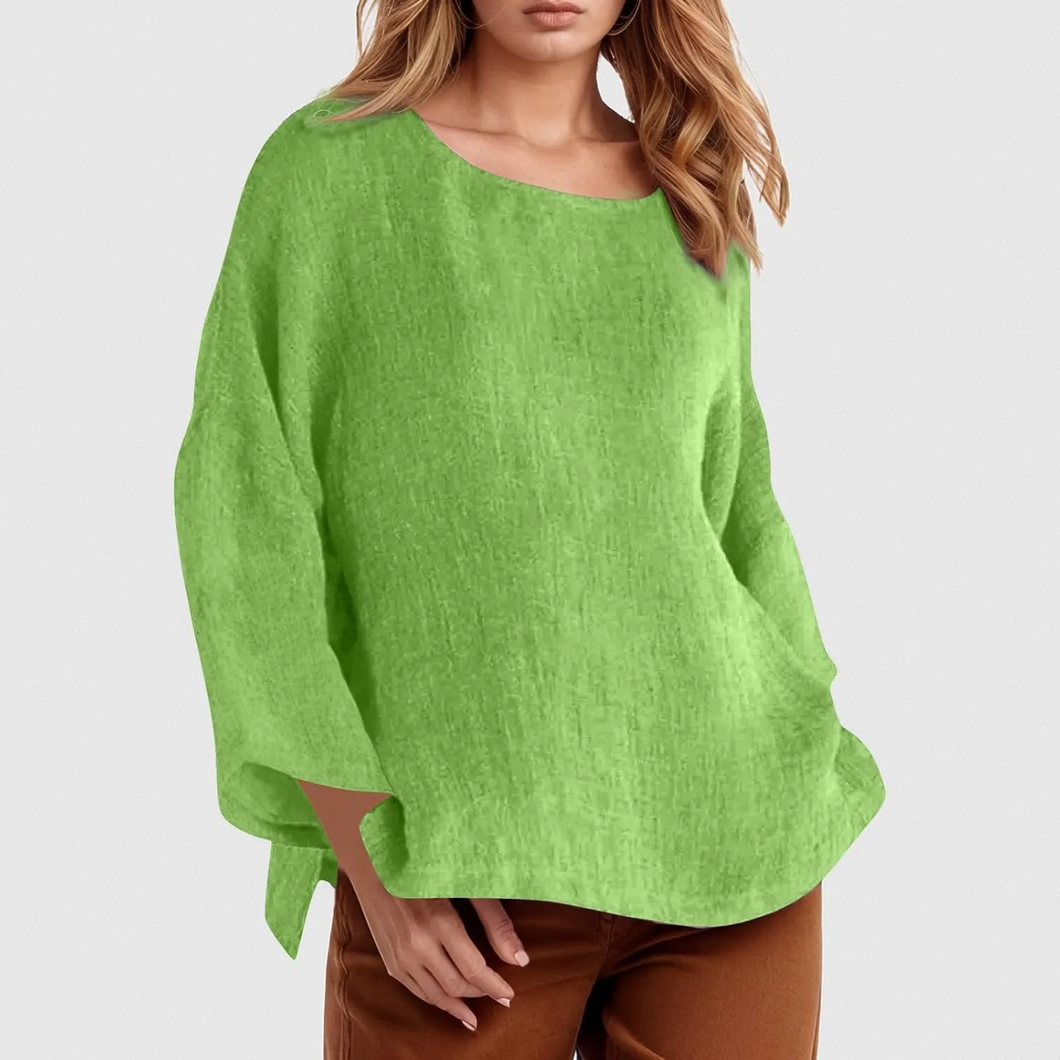 Women's Linen Shirts V Neck Button Blouse Plain Comfy Tee Top Short Sleeve Loose Fit Shirt