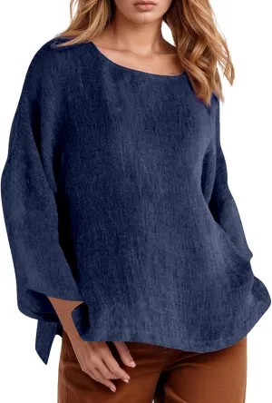 Women's Linen Shirts V-Neck Button Down Blouses Collared 2025 Fashion Tops Long Sleeve Loose Fit T Shirt
