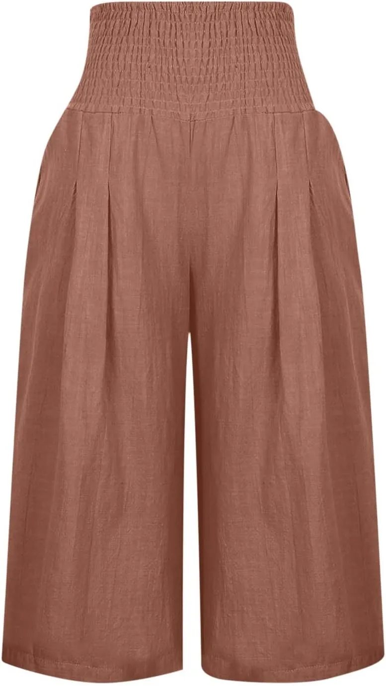 Womens Long Shorts Below The Knee Plus Size Casual Summer Loose Fit Long Shorts Elastic Waist Shorts with Pockets