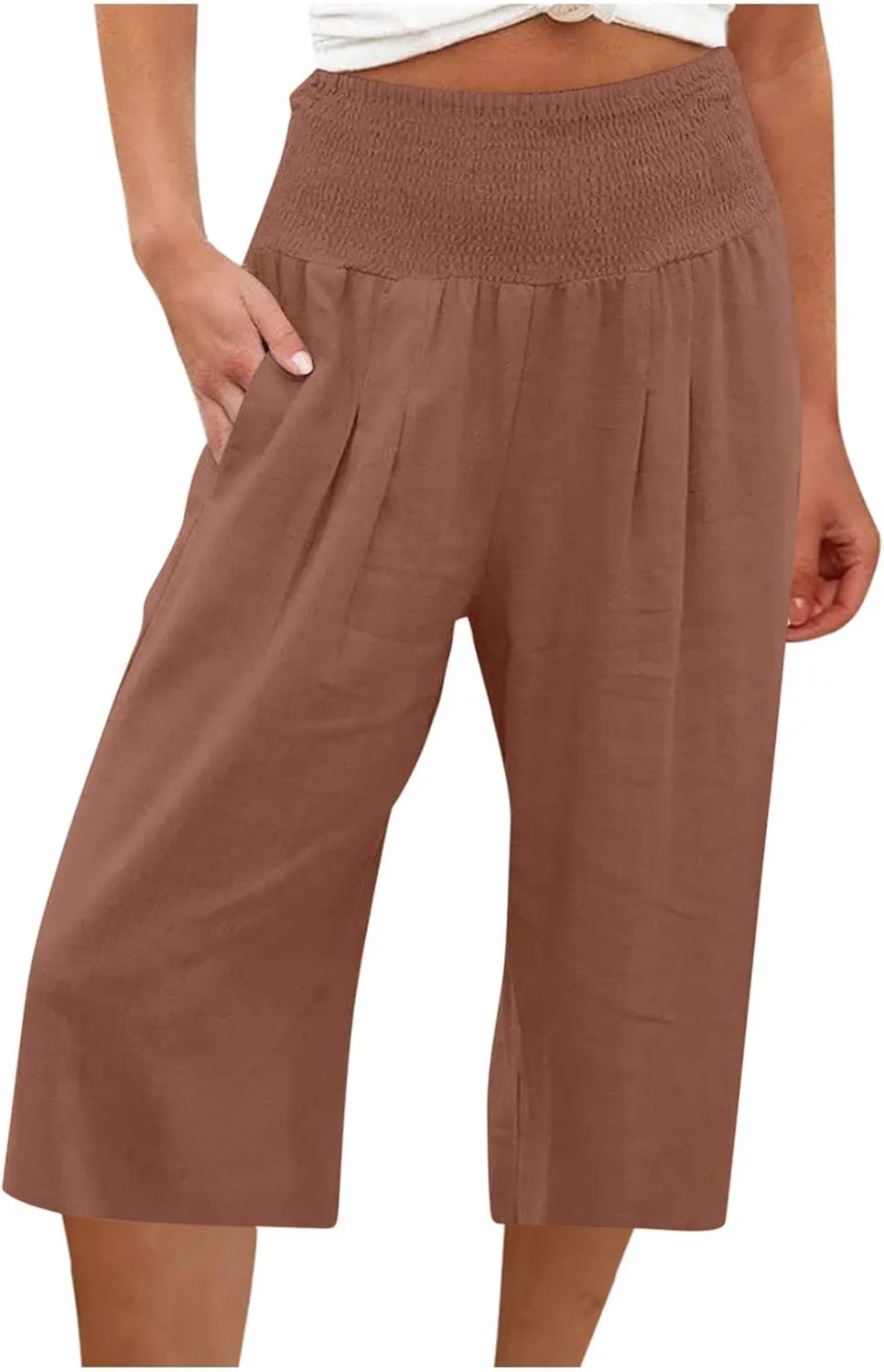 Womens Long Shorts Below The Knee Plus Size Casual Summer Loose Fit Long Shorts Elastic Waist Shorts with Pockets