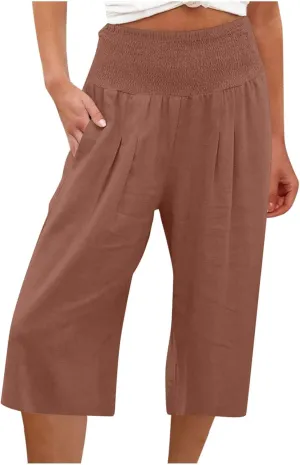 Womens Long Shorts Below The Knee Plus Size Casual Summer Loose Fit Long Shorts Elastic Waist Shorts with Pockets