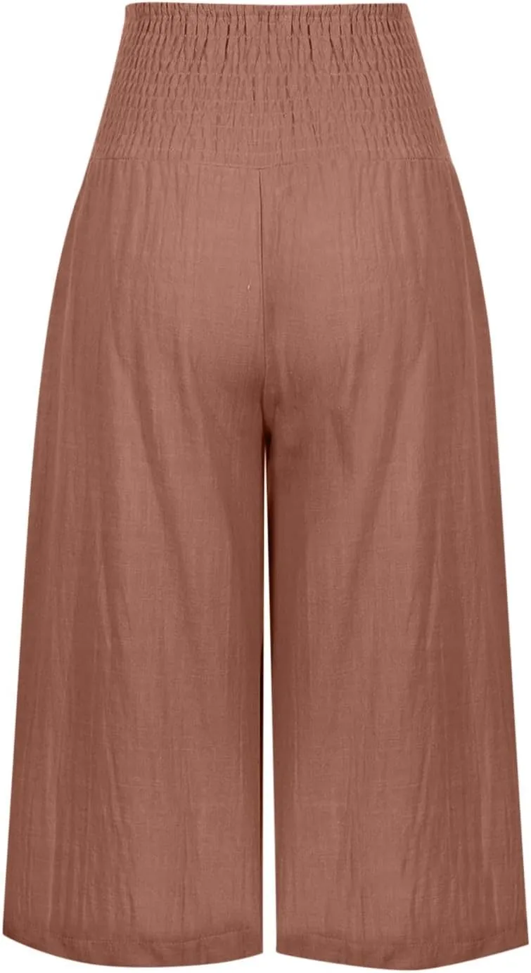 Womens Long Shorts Below The Knee Plus Size Casual Summer Loose Fit Long Shorts Elastic Waist Shorts with Pockets